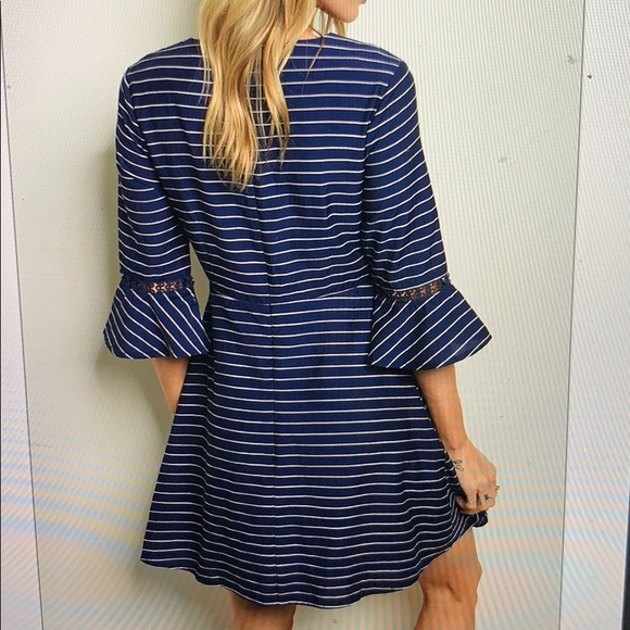 Navy and white striped fit and flare dress NWT - Picture 2 of 8